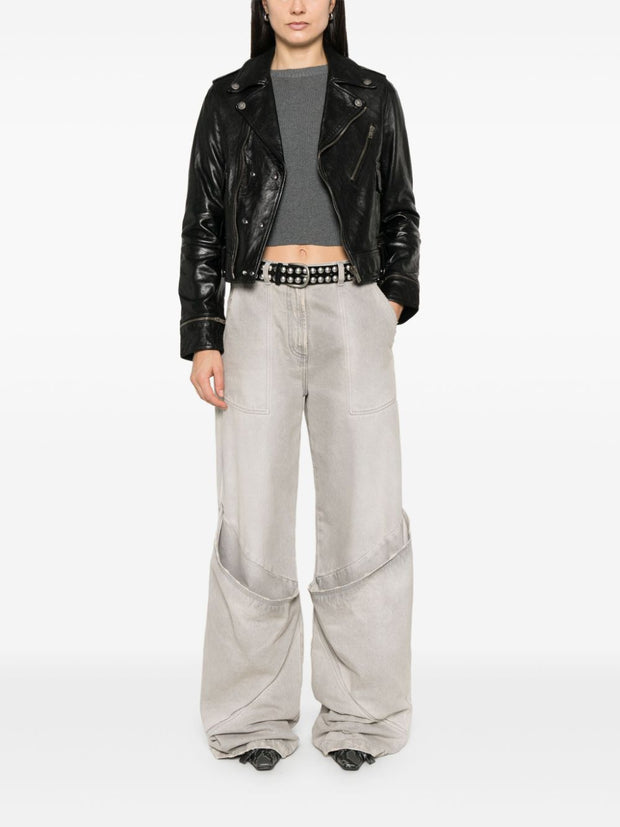 Golden Goose Leather Biker Jacket In Black