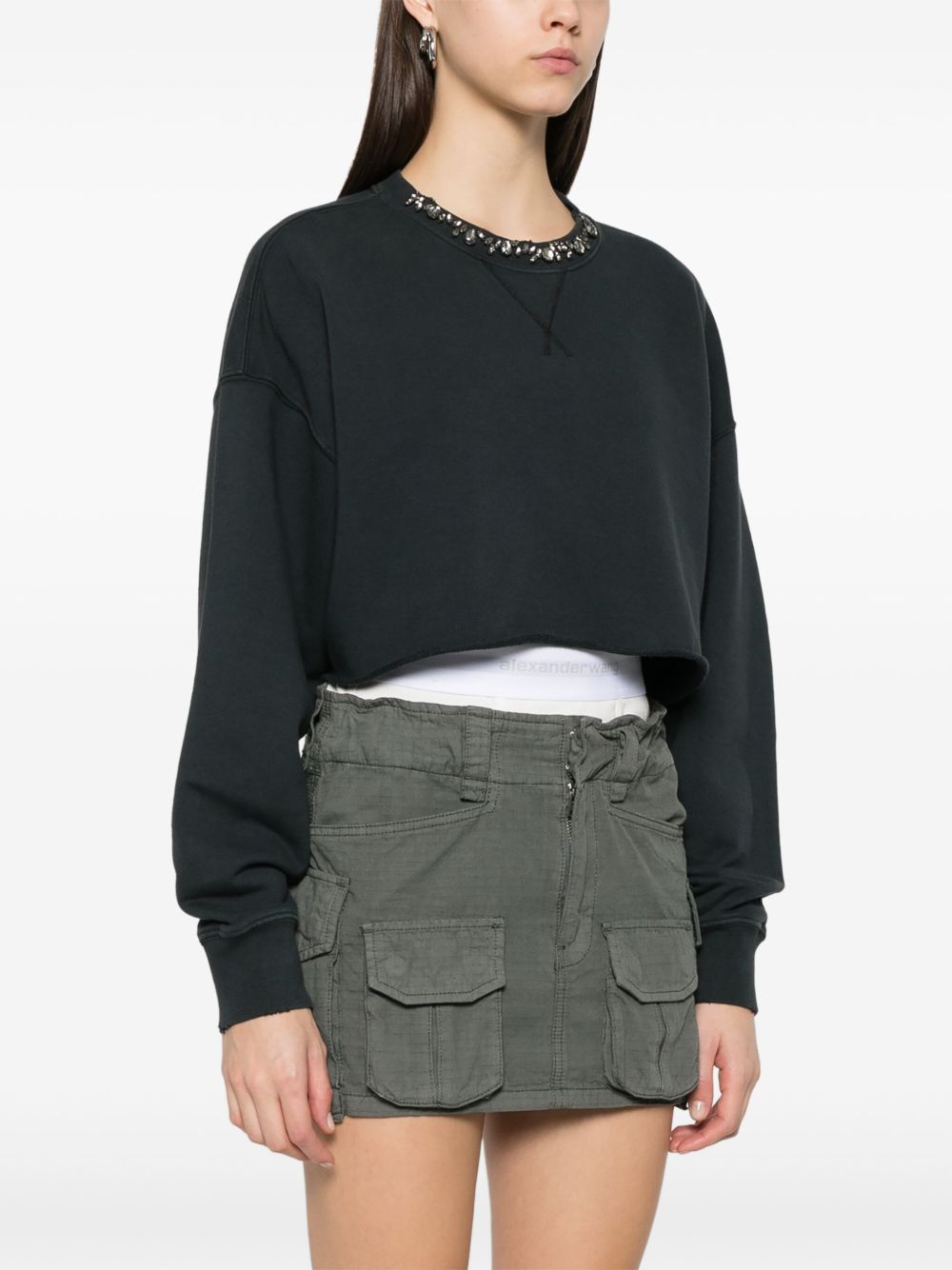 Golden Goose Crystal Embellished Cropped Sweatshirt Black