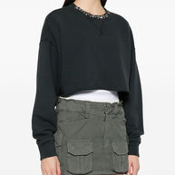 Golden Goose Crystal Embellished Cropped Sweatshirt In Black