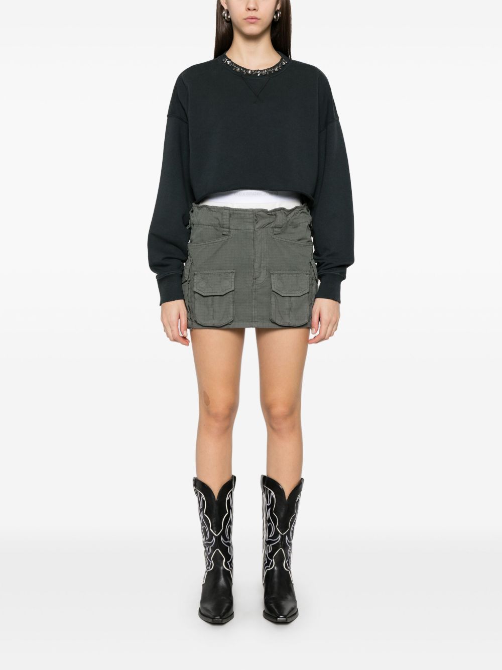 Golden Goose Crystal Embellished Cropped Sweatshirt Black