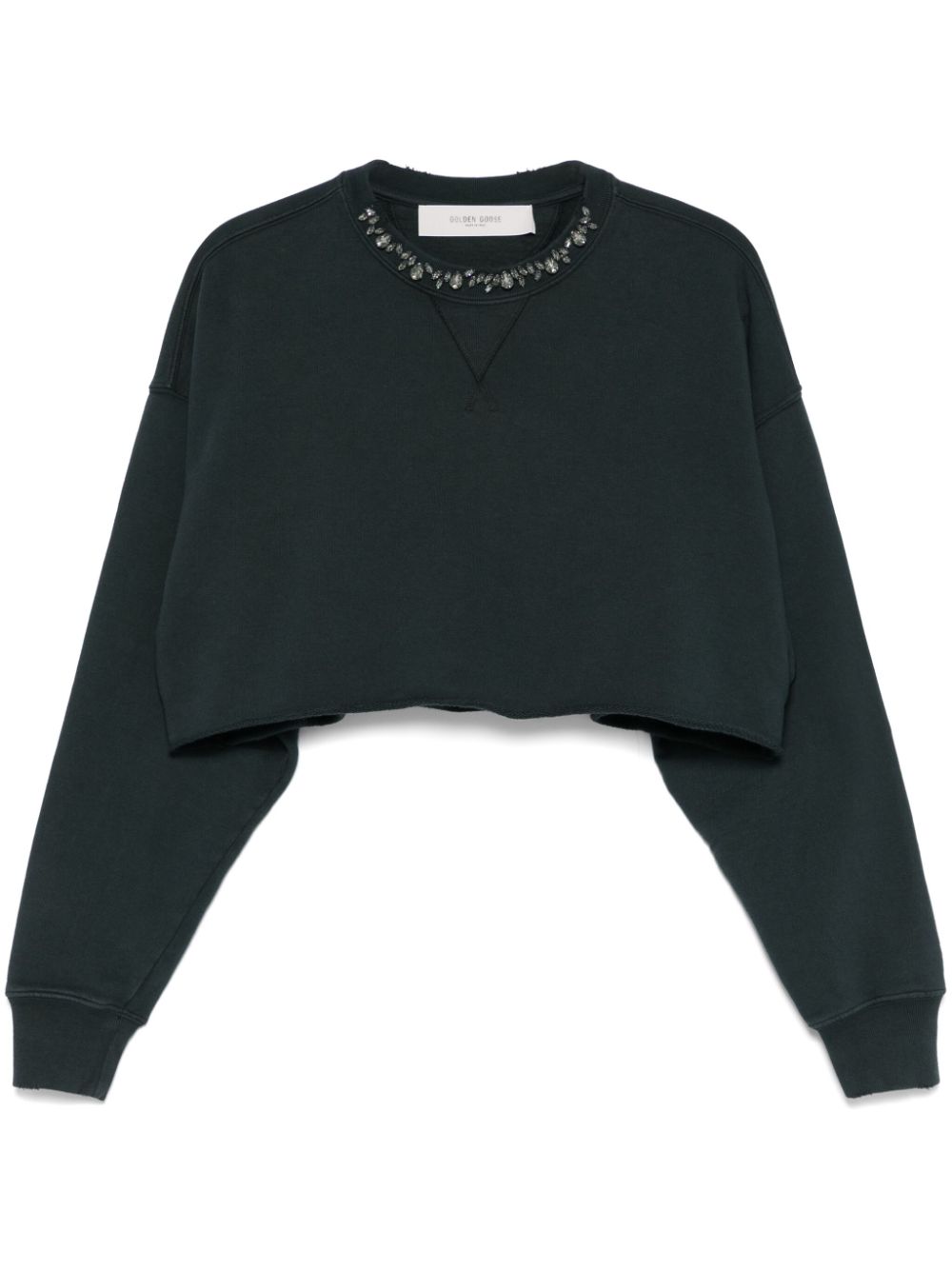 Golden Goose Crystal Embellished Cropped Sweatshirt Black