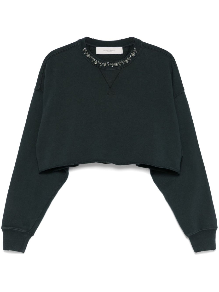 Golden Goose Crystal Embellished Cropped Sweatshirt In Black