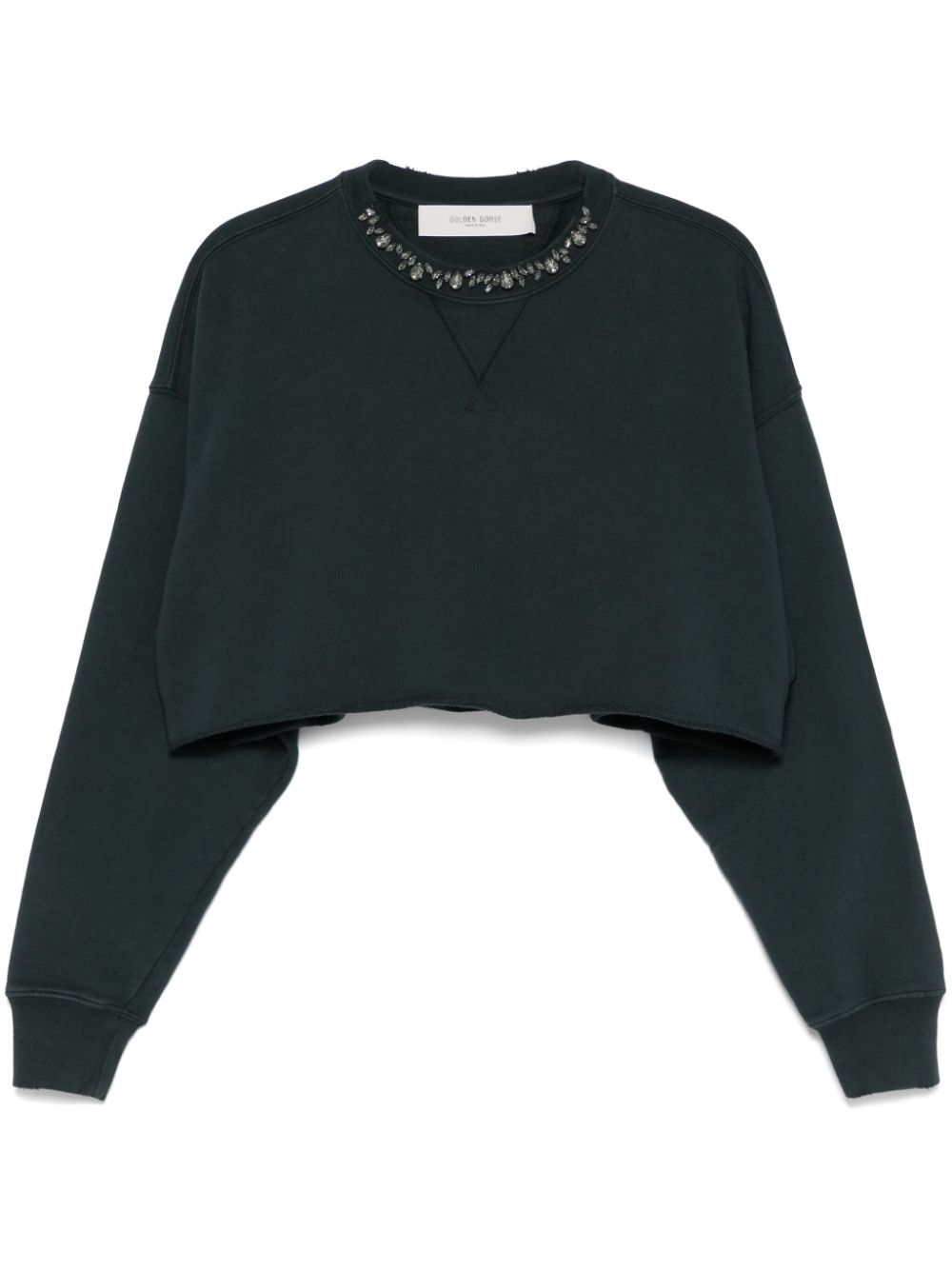 Golden Goose Crystal Embellished Cropped Sweatshirt In Black
