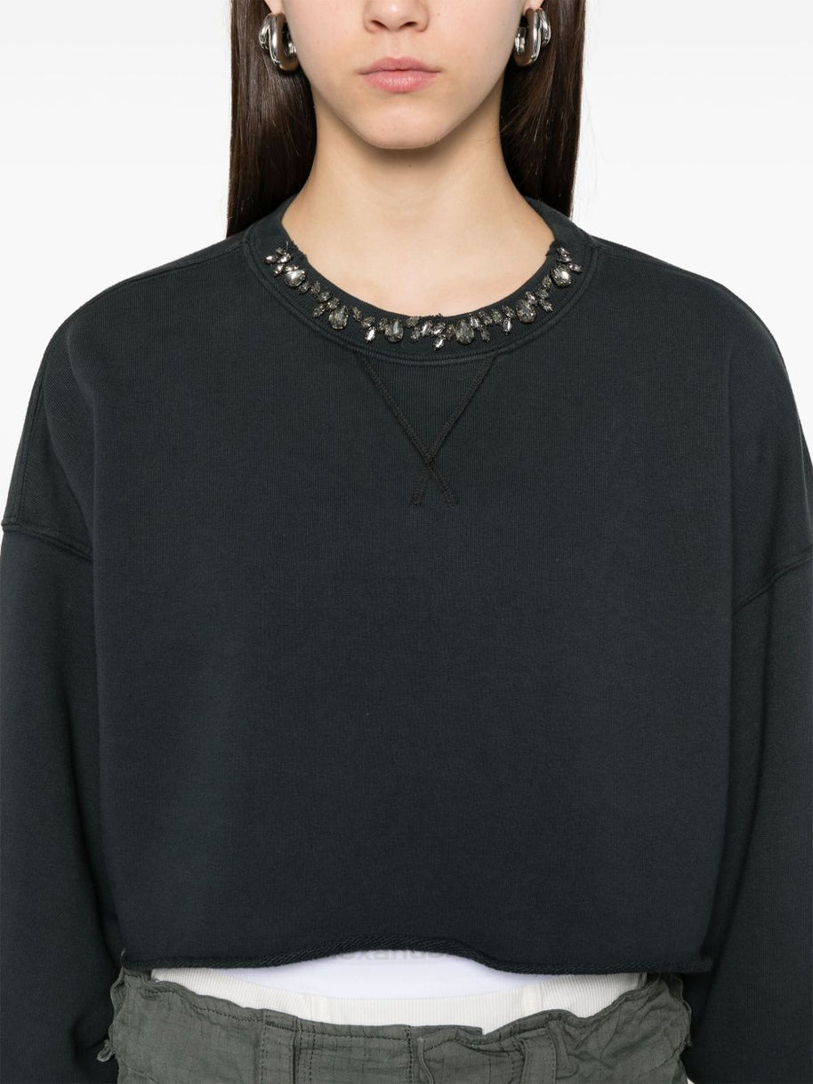 Golden Goose Crystal Embellished Cropped Sweatshirt In Black
