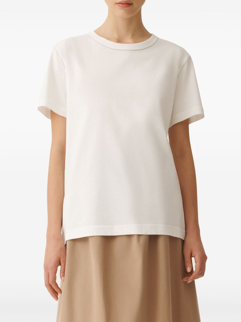 Fabiana Filippi White Cotton T-shirt Filo Diamante Detail