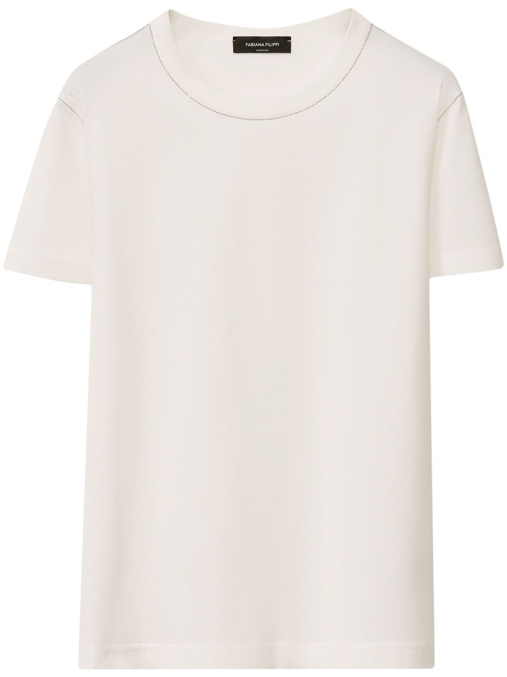 Fabiana Filippi White Cotton T-shirt Filo Diamante Detail