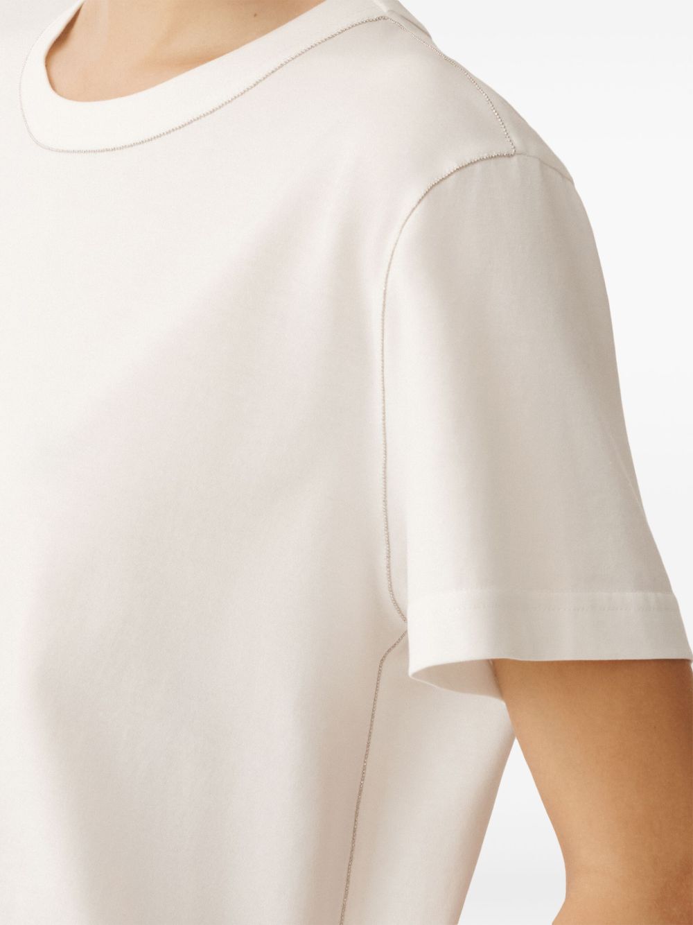 Fabiana Filippi White Cotton T-shirt Filo Diamante Detail