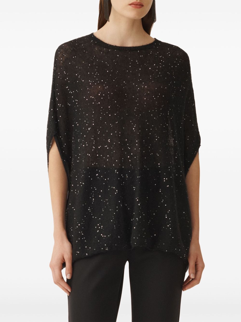 Fabiana Filippi Black Wool Top With Sequins