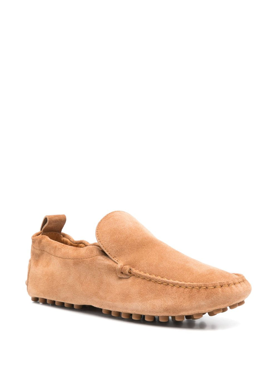 Tod's Flat Gommino Suede Leather Loafers In Camel