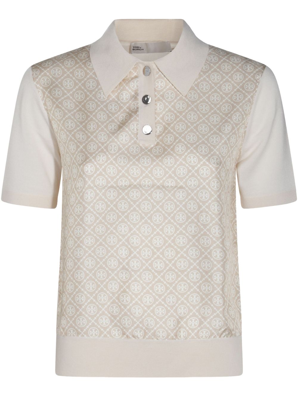 Tory Burch Silk Front Polo Shirt Beige