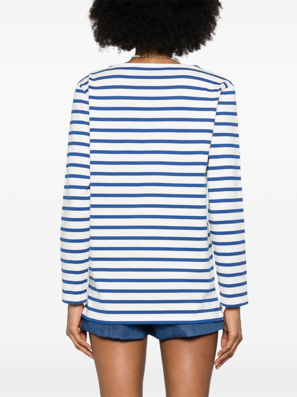 Valentino Striped Cotton Logo Print Top Ivory