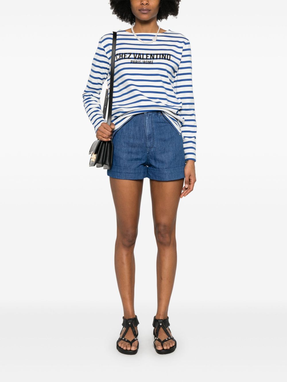 Valentino Striped Cotton Logo Print Top