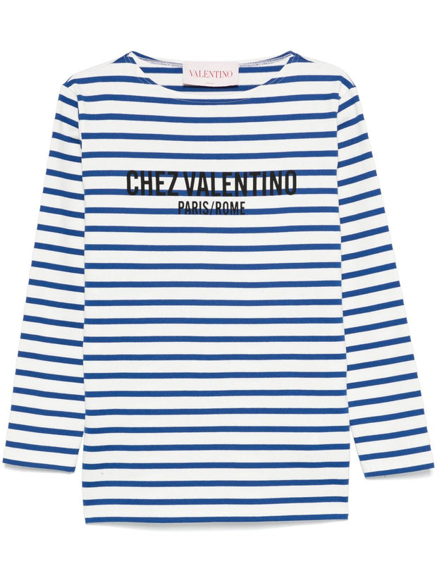 Valentino Striped Cotton Logo Print Top