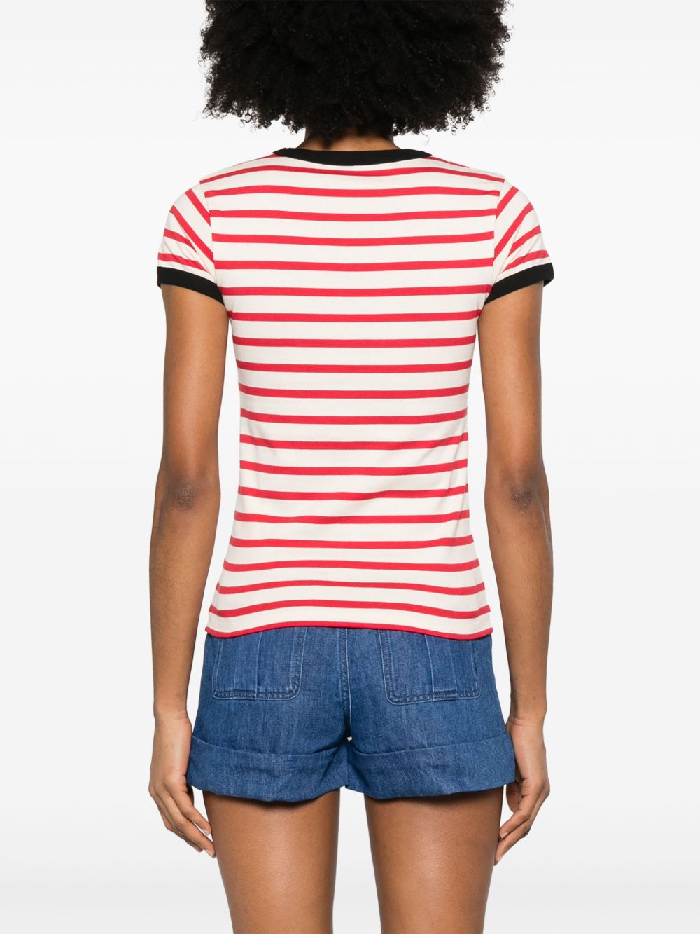 Valentino Striped Cotton Logo Print Top Ivory