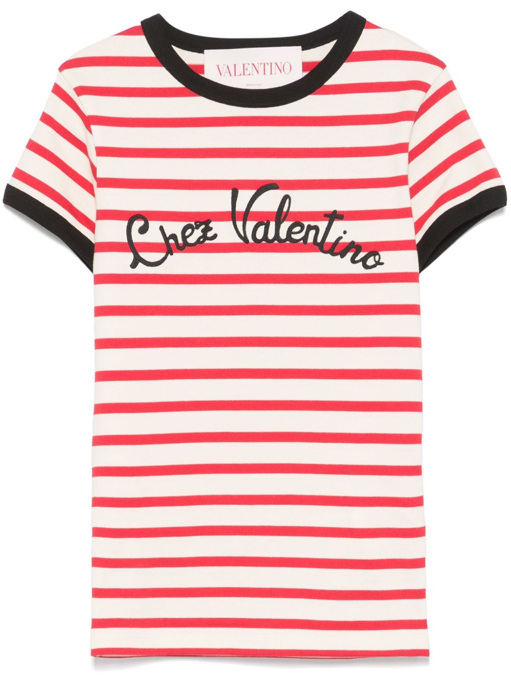 Valentino Striped Cotton Logo Print Top Ivory