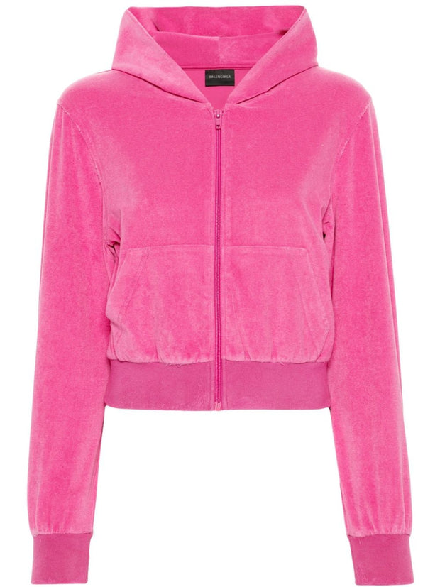 Balenciaga Velvet Zipped Hoodie - Pink