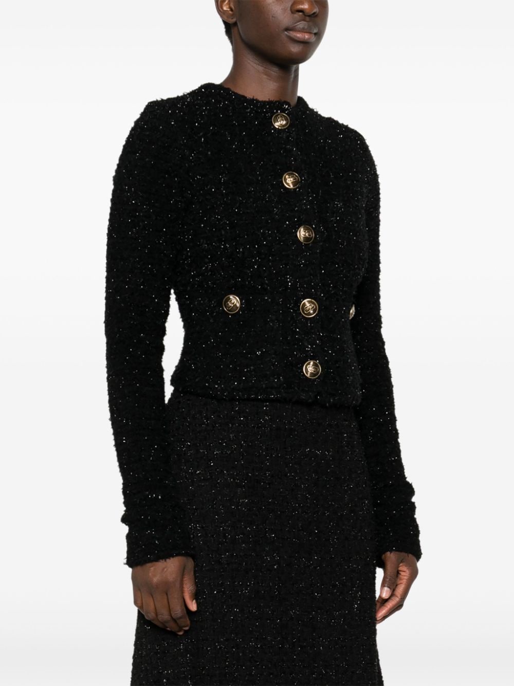 Balenciaga Bouclé Cropped Jacket - Black