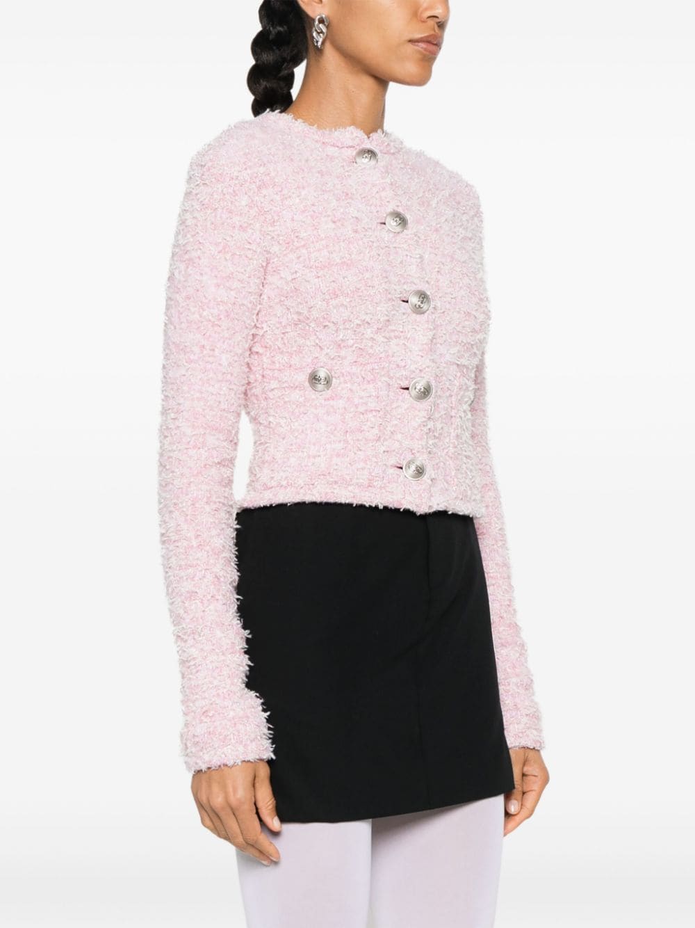 Balenciaga Bouclé Cropped Jacket - Pink