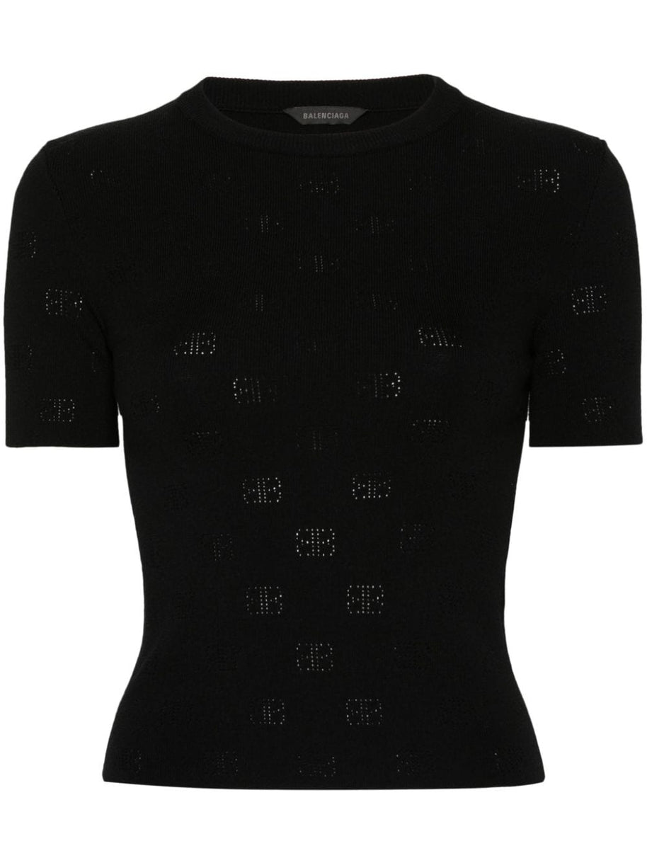 Balenciaga Open-knit Wool Top - Black