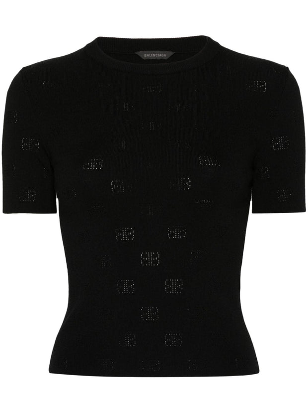 Balenciaga Open-knit Wool Top - Black