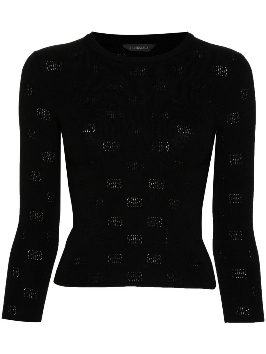 Balenciaga Open-knit Wool Top - Black
