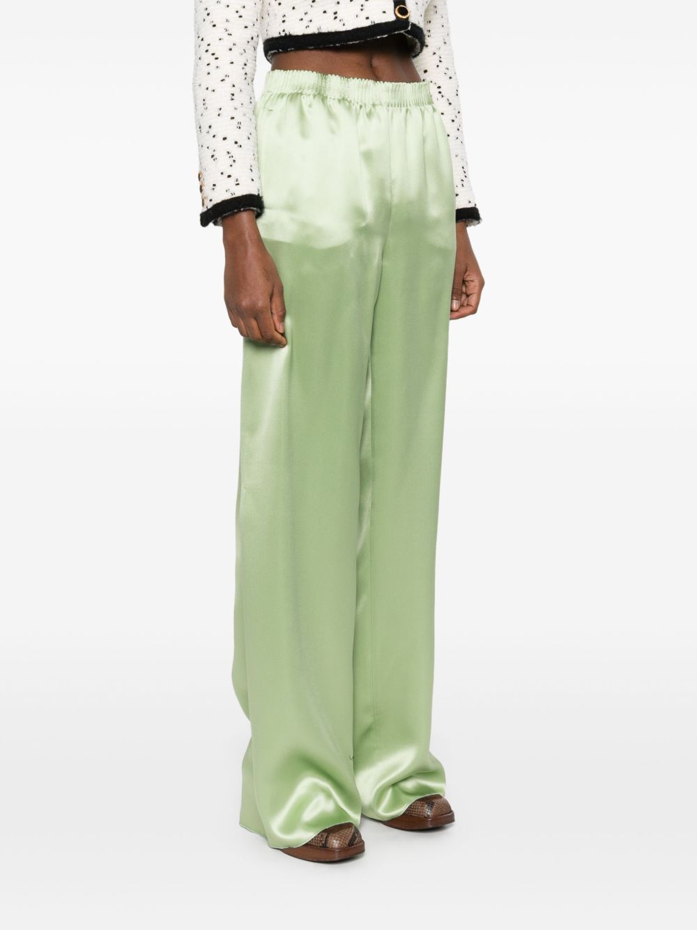 Valentino Satin WIde Leg Trousers Green