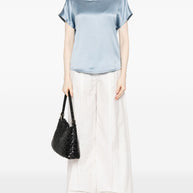 Brunello Cucinelli Satin V-neck Top In Clear Blue