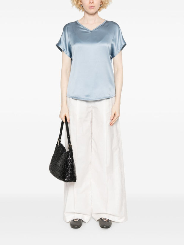 Brunello Cucinelli Satin V-neck Top In Clear Blue