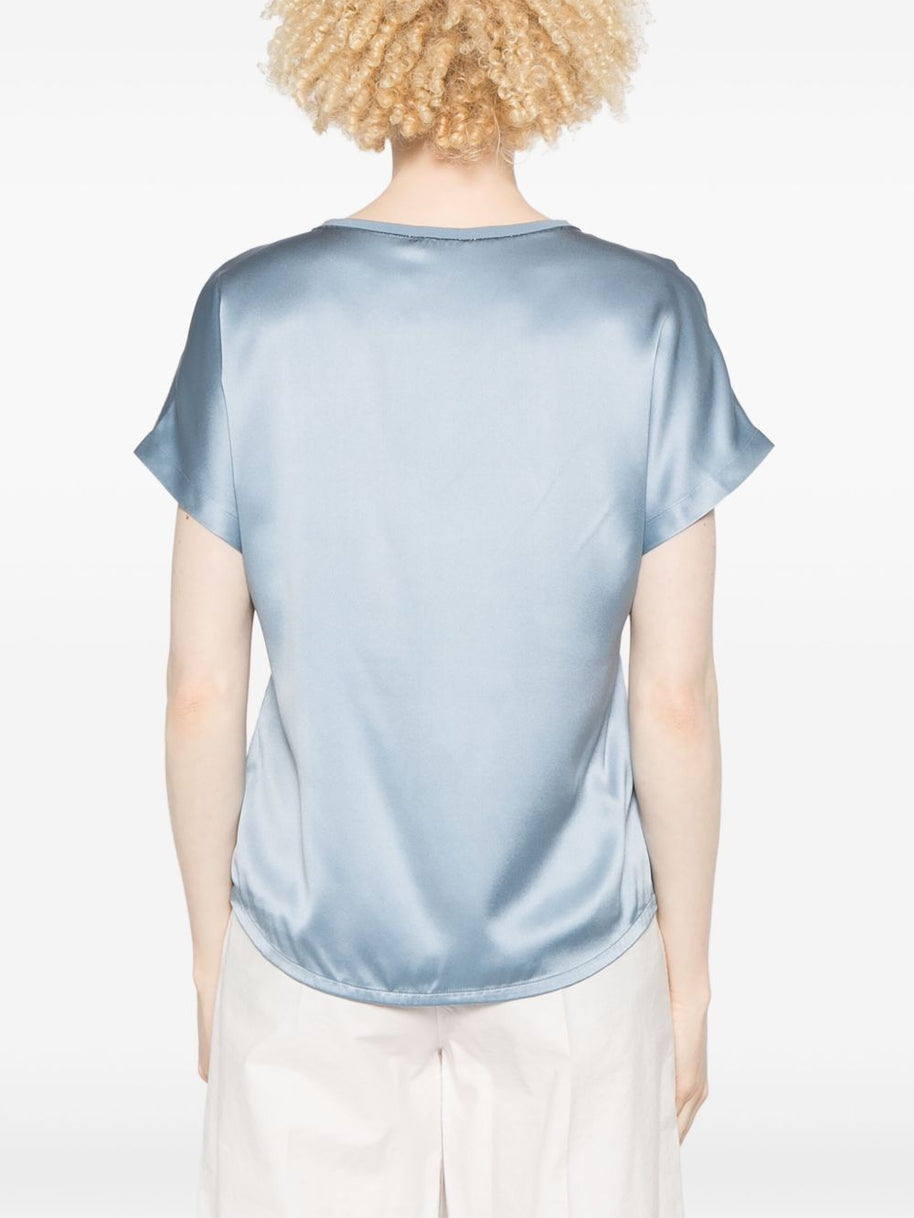 Brunello Cucinelli Satin V-neck Top In Clear Blue