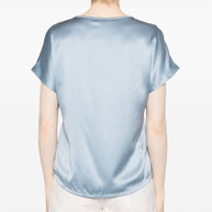 Brunello Cucinelli Satin V-neck Top In Clear Blue