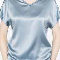 Brunello Cucinelli Satin V-neck Top In Clear Blue