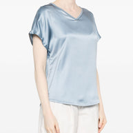 Brunello Cucinelli Satin V-neck Top In Clear Blue