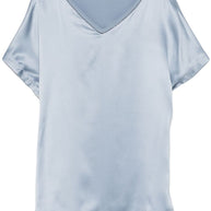 Brunello Cucinelli Satin V-neck Top In Clear Blue