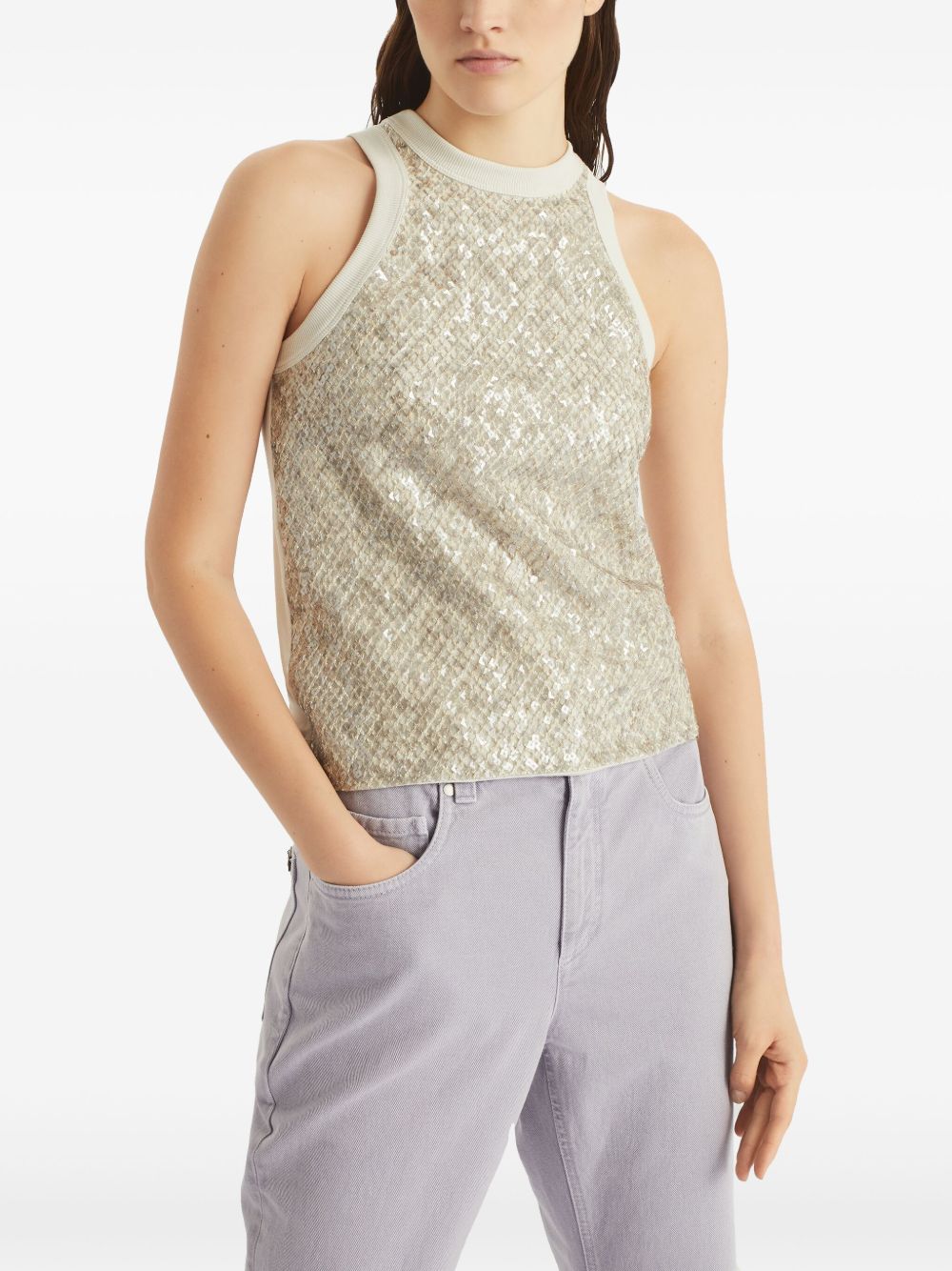 Brunello Cucinelli Sequin Embellished Tank Top Beige