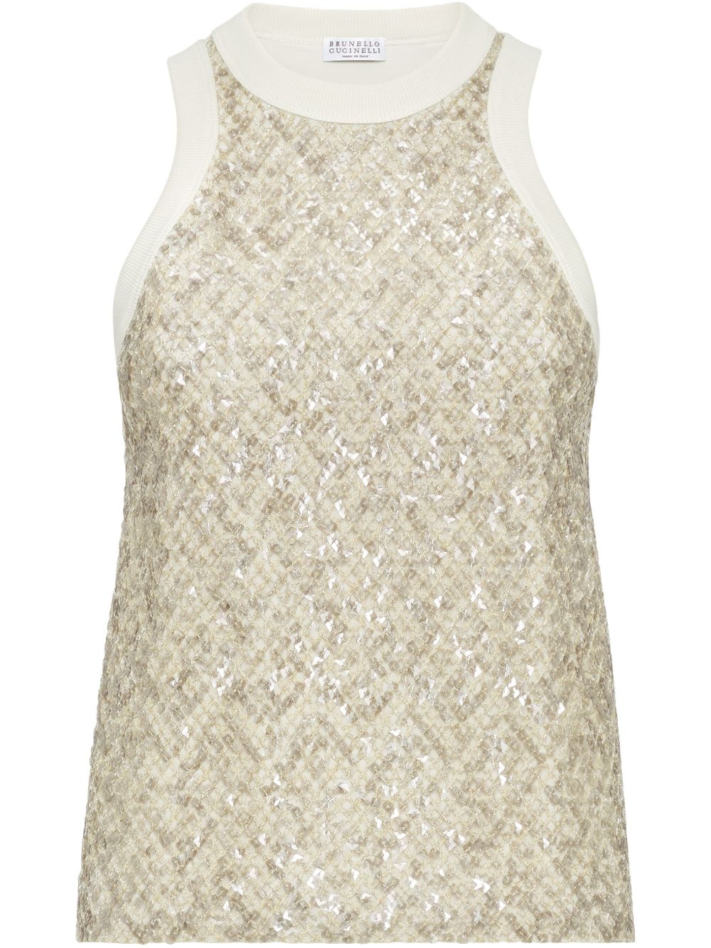 Brunello Cucinelli Sequin Embellished Tank Top Beige