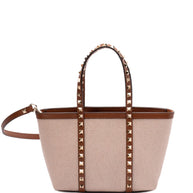 Valentino Garavani Rockstud Canvas Mini Tote - Leather Brown