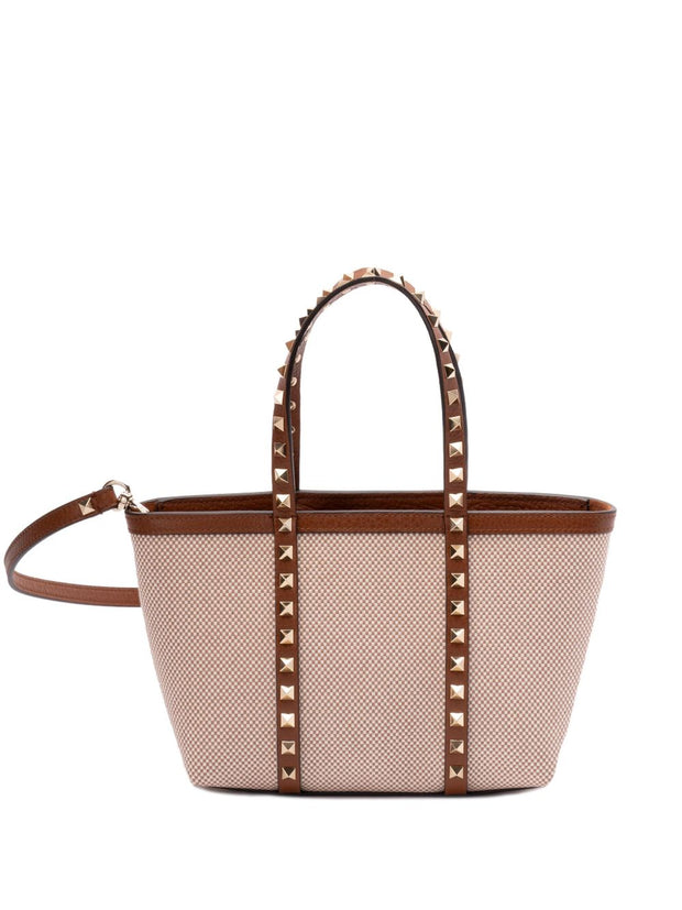 Valentino Garavani Rockstud Canvas Mini Tote - Leather Brown