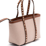 Valentino Garavani Rockstud Canvas Mini Tote - Leather Brown