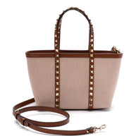 Valentino Garavani Rockstud Canvas Mini Tote - Leather Brown