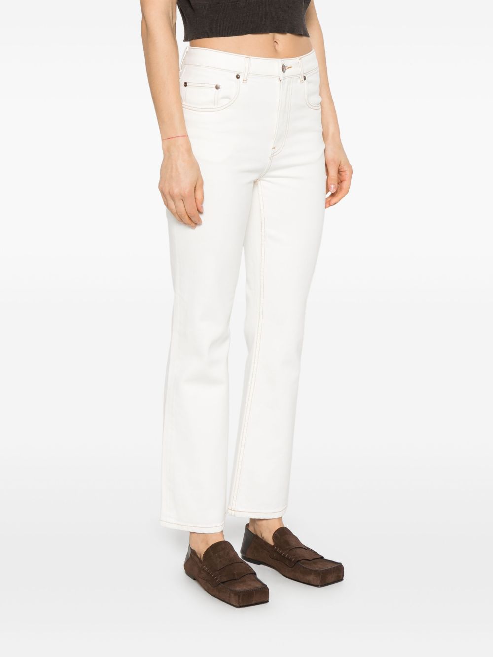 Tory Burch White Stretch Cotton Cropped Flare Jeans