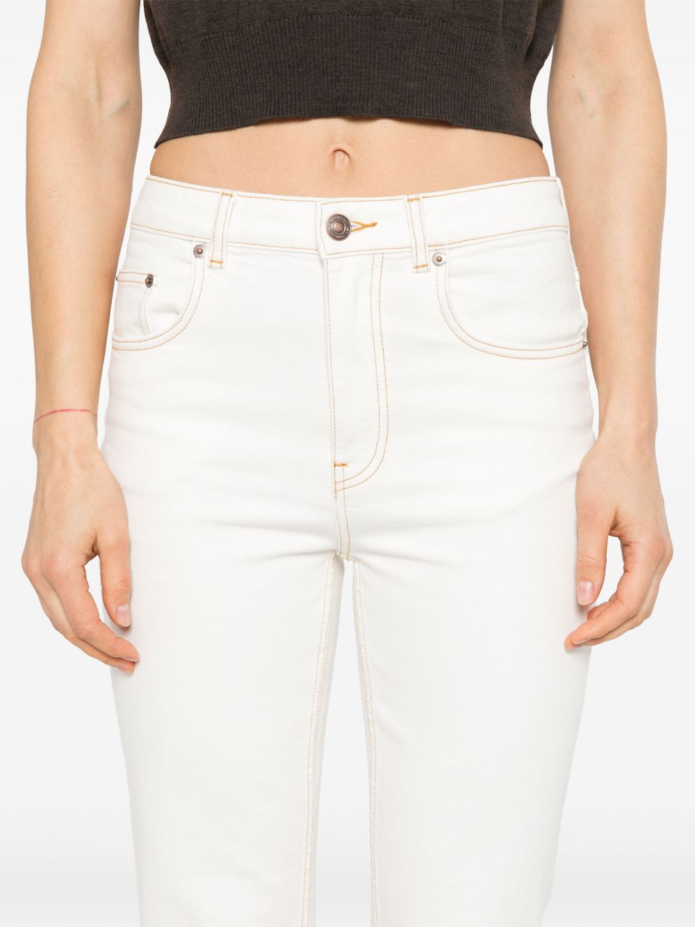 Tory Burch White Stretch Cotton Cropped Flare Jeans