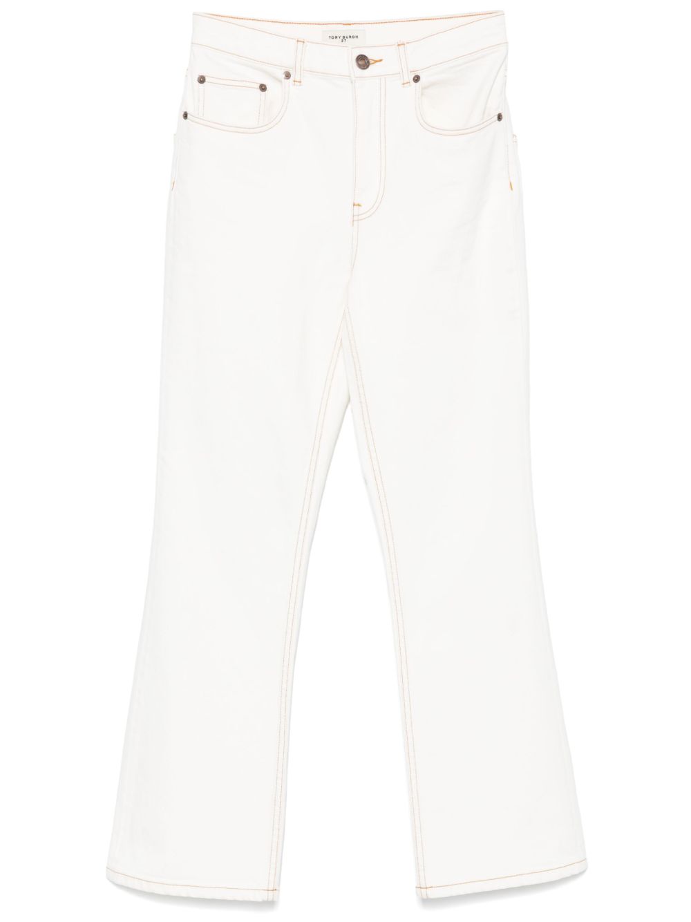 Tory Burch White Stretch Cotton Cropped Flare Jeans