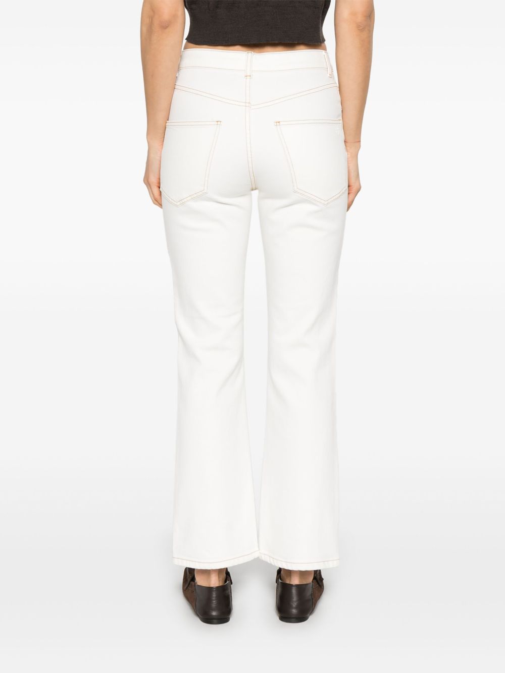 Tory Burch White Stretch Cotton Cropped Flare Jeans