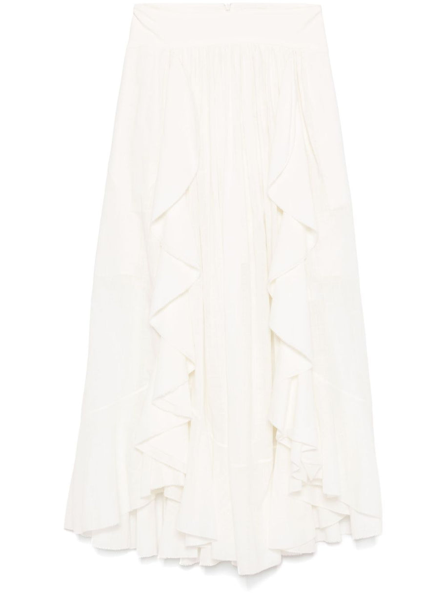 Zimmermann Cotton Midi Skirt With Ruffle Detail In White