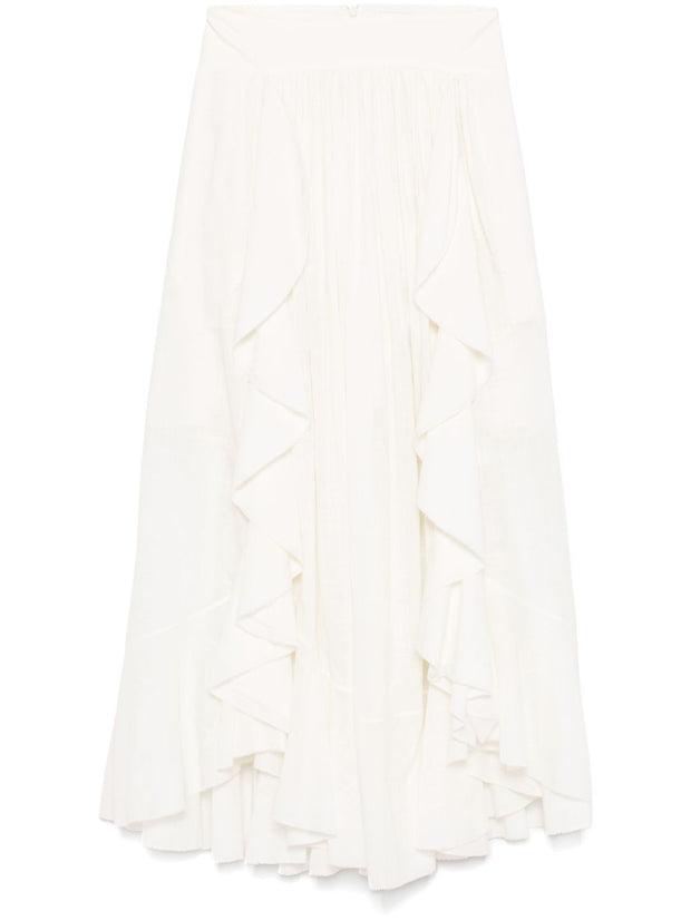Zimmermann Cotton Midi Skirt With Ruffle Detail In White