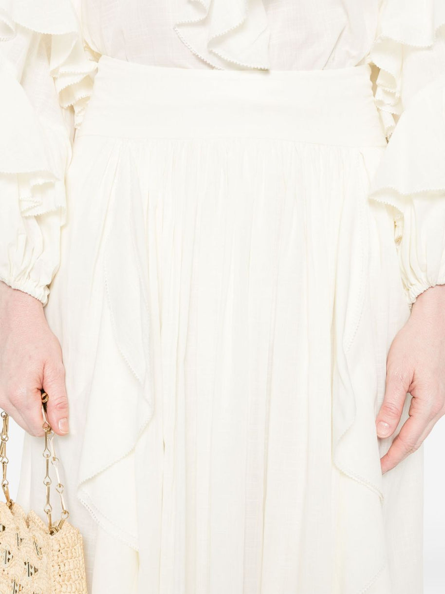 Zimmermann Cotton Midi Skirt With Ruffle Detail In White