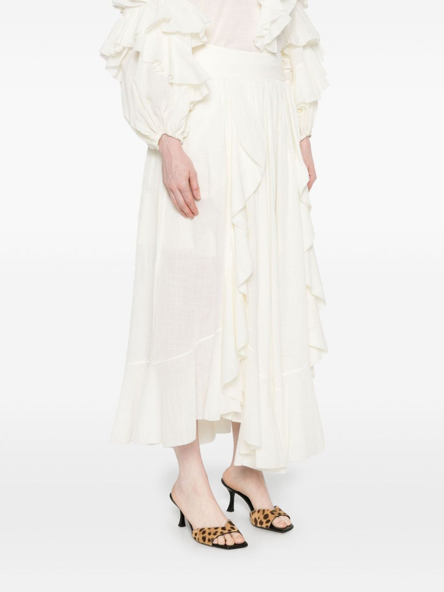 Zimmermann Cotton Midi Skirt With Ruffle Detail In White