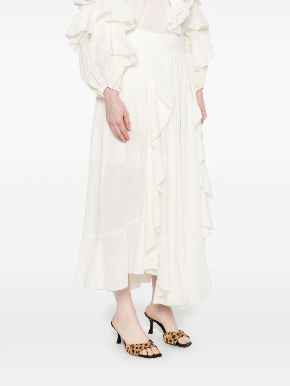 Zimmermann Cotton Midi Skirt With Ruffle Detail In White