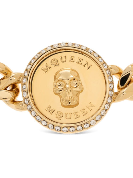 Alexander McQueen Embellished Skull Bracelet In Golden