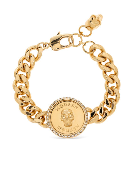 Alexander McQueen Embellished Skull Bracelet In Golden